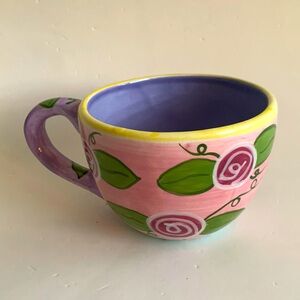 Bella Casa by Ganz Whimsical Purple & Pink Large Ceramic Mug w/ Floral Design